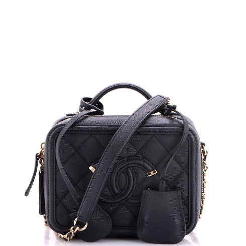 Filigree Vanity Case Quilted Caviar Small