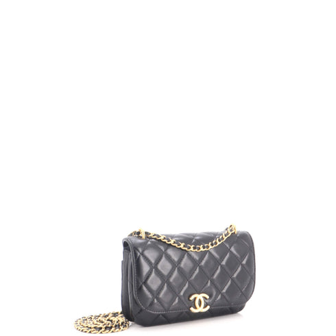 Flap Phone Holder with Chain Quilted Lambskin