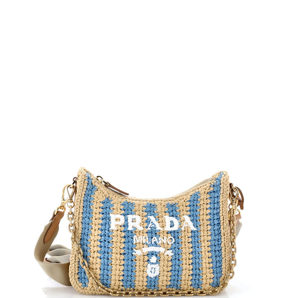 Re-Edition 2005 Shoulder Bag Striped Raffia Small