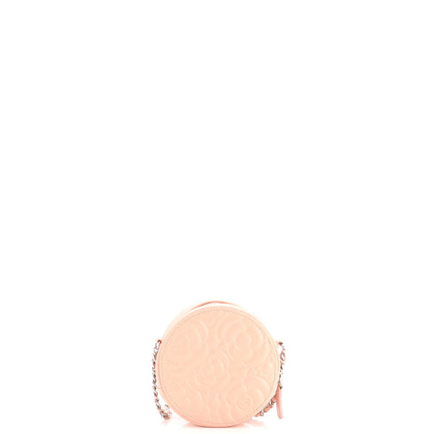 Round Clutch with Chain Camellia Goatskin Mini