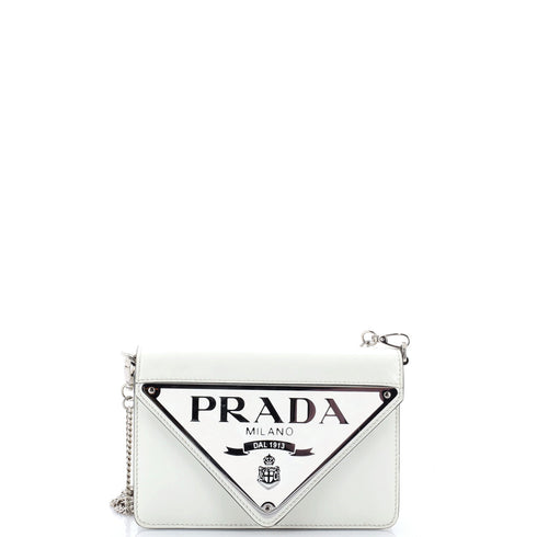 Maxi Triangle Logo Chain Flap Bag Brushed Leather Small