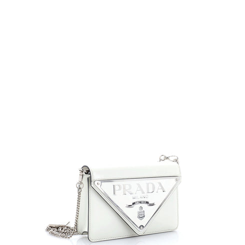 Maxi Triangle Logo Chain Flap Bag Brushed Leather Small