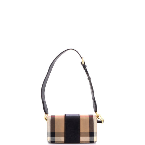 Madison Buckle Flap Bag House Check Canvas and Leather Small