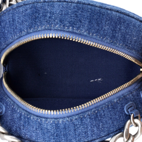 19 Round Clutch with Chain Quilted Denim