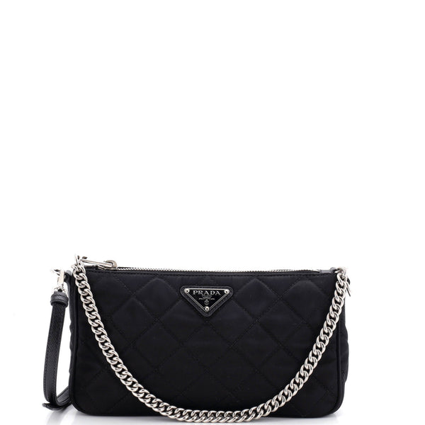 Chain Zip Shoulder Bag Quilted Tessuto Small