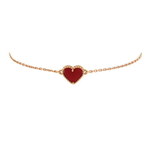 Sweet Alhambra Heart Bracelet 18K Rose Gold with Carnelian