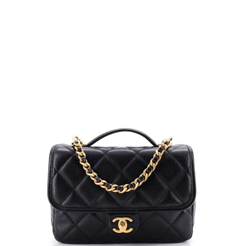 CC Chain Top Handle Square Backpack Quilted Caviar Medium