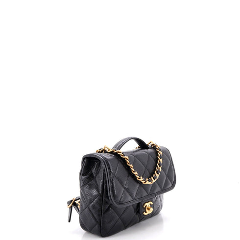 CC Chain Top Handle Square Backpack Quilted Caviar Medium