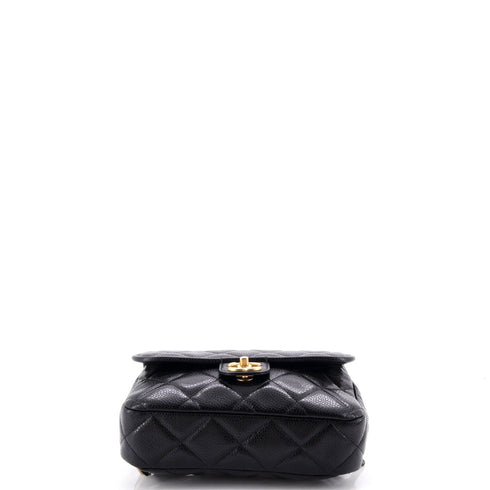 CC Chain Top Handle Square Backpack Quilted Caviar Medium