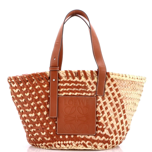 Basket Tote Woven Raffia with Leather