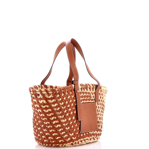 Basket Tote Woven Raffia with Leather