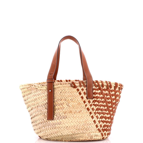 Basket Tote Woven Raffia with Leather