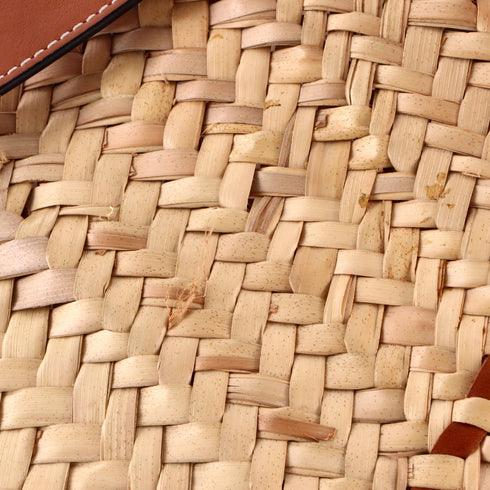 Basket Tote Woven Raffia with Leather