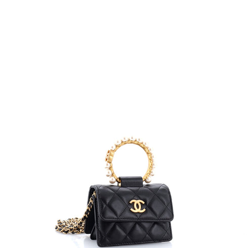 Pearl Crown Clutch with Chain Quilted Lambskin
