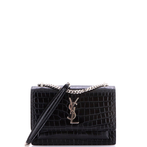 Sunset Chain Wallet Crocodile Embossed Leather
