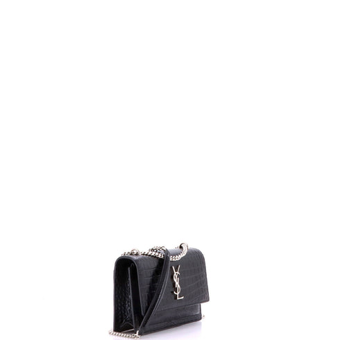 Sunset Chain Wallet Crocodile Embossed Leather