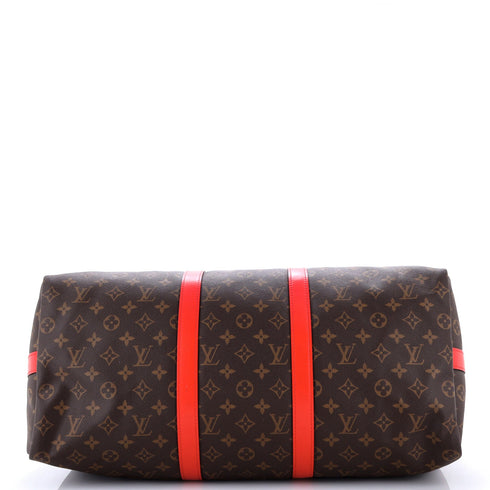 Keepall Bandouliere Bag Monogram Canvas with Coquelicot Leather Trim 50