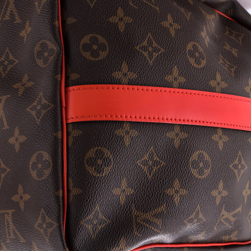 Keepall Bandouliere Bag Monogram Canvas with Coquelicot Leather Trim 50