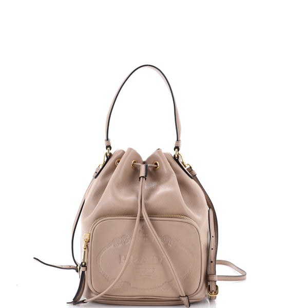 Logo Drawstring Bucket Bag Glace Calf Small