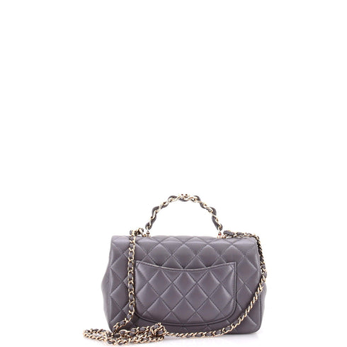 Classic Single Flap Chain Top Handle Bag Quilted Lambskin Mini