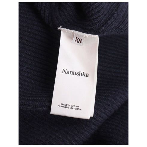 Women's Nanushka Canaan Ribbed-Knit Midi Dress in Navy Wool