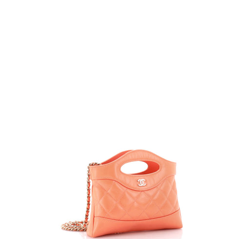31 Shopping Bag Clutch with Chain Quilted Shiny Crumpled Calfskin Small