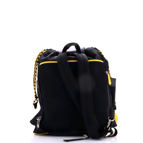 Double Pocket Drawstring Backpack Pequin Nylon with Leather