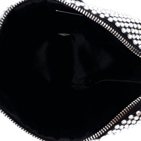 Triangle Top Handle Pouch Bag Crystal Embellished Satin Mini