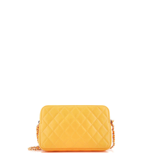 Front Pocket Double Zip Clutch with Chain Quilted Lambskin Small