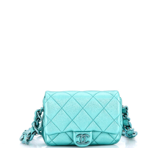 Short Lacquererd Chain CC Flap Bag Metallic Quilted Lambskin Mini