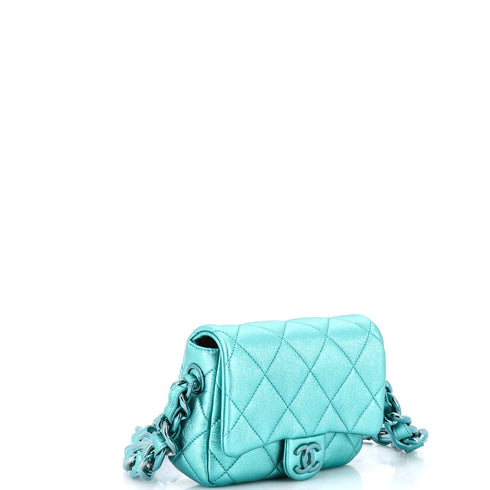 Short Lacquererd Chain CC Flap Bag Metallic Quilted Lambskin Mini