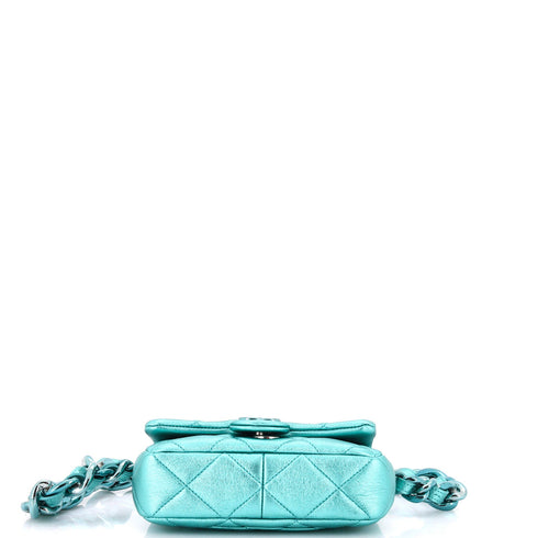 Short Lacquererd Chain CC Flap Bag Metallic Quilted Lambskin Mini