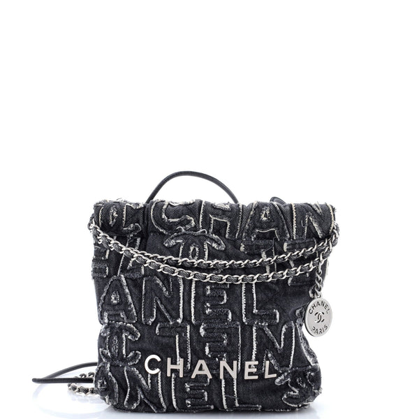 22 Chain Hobo Fringed Logo Quilted Denim Mini