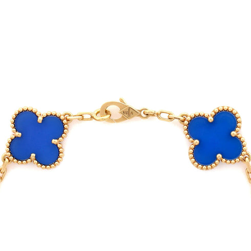 Vintage Alhambra 5 Motifs Bracelet 18K Yellow Gold and Agate
