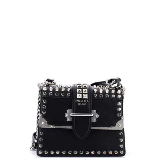 Cahier Convertible Shoulder Bag Studded City Calf with Saffiano Small