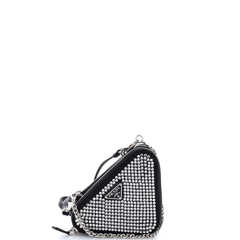 Triangle Double Pouch Crossbody Crystal Embellished Satin Mini