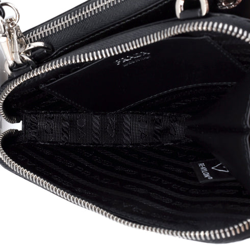 Triangle Double Pouch Crossbody Crystal Embellished Satin Mini