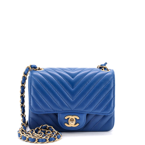 Square Classic Single Flap Bag Chevron Lambskin Mini