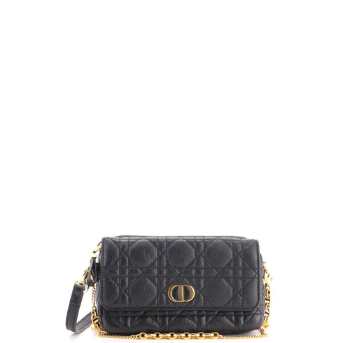 Caro Flap Double Pouch Crossbody Bag Cannage Quilt Calfskin