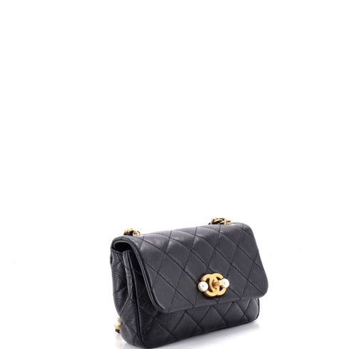 CC Pearl Section Chain Flap Bag Quilted Calfskin Mini