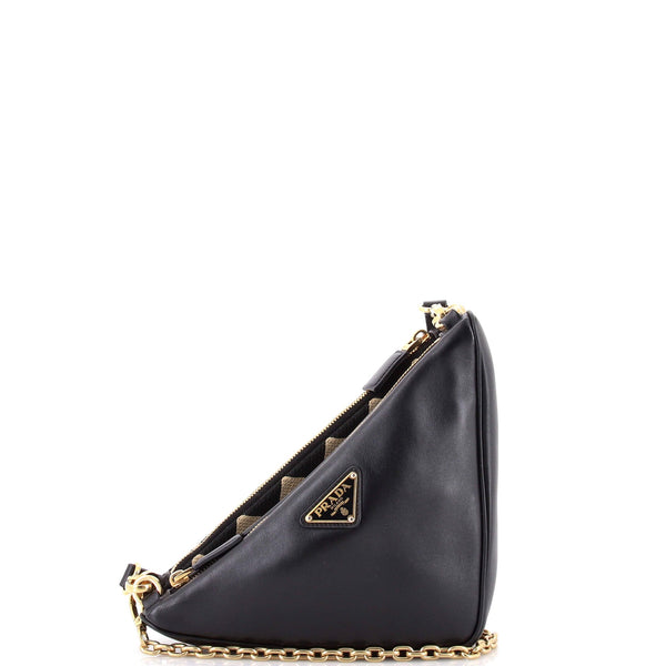 Double Symbole Triangle Bag Leather and Jacquard Mini