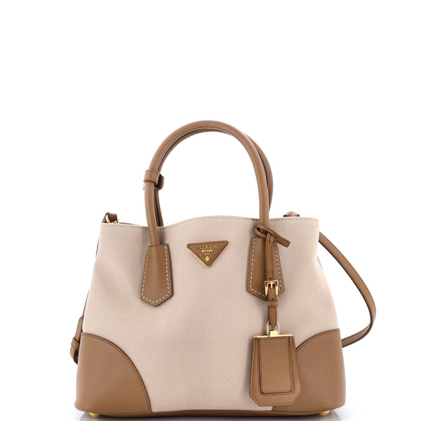 Cuir Double Tote Canvas and Saffiano Leather Small
