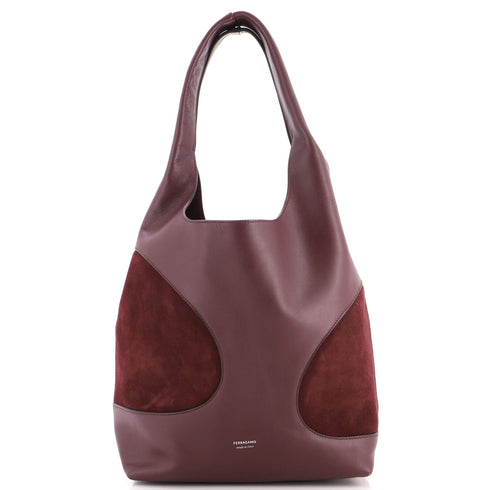 Cut-Out Detailing Hobo Leather with Suede Large