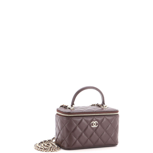 Classic Top Handle Vanity Case with Chain Quilted Lambskin Small