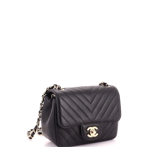 Square Classic Single Flap Bag Chevron Lambskin Mini