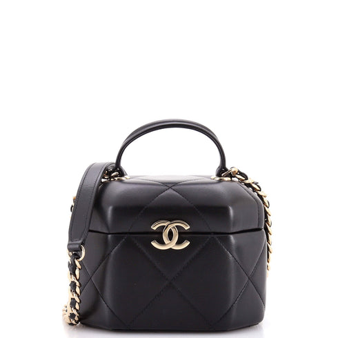 Octagon Top Handle Vanity Case Quilted Lambskin Small