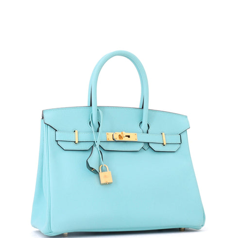 Birkin Handbag Bleu Atoll Epsom with Gold Hardware 30