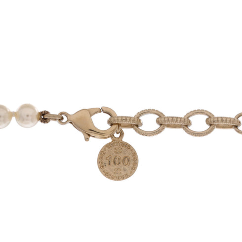 CC 100th Anniversary Short Necklace Metal with Faux Pearls and Crystals