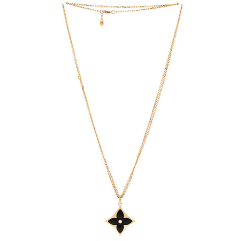 Color Blossom Star Medallion Pendant Necklace 18K Yellow Gold with Onyx and Diamond XL