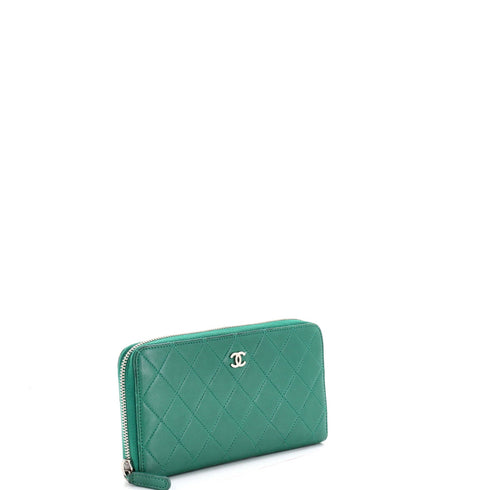 Zip Around Wallet Quilted Lambskin Long